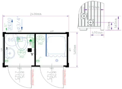 Plan douche WC